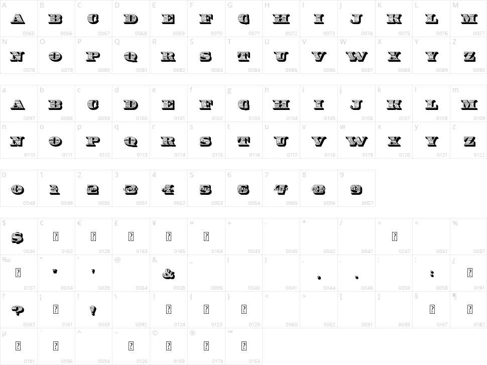 10 Bucks Character Map