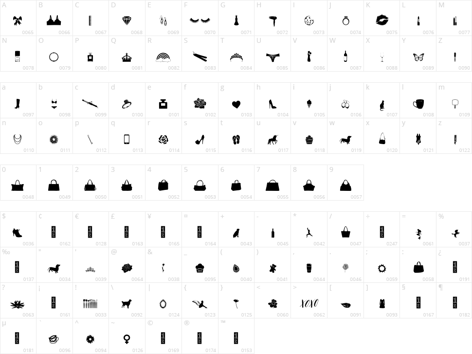 212 Girly Stuff Character Map