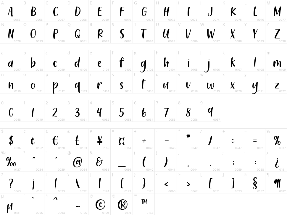 212 Leahlee Sans Character Map