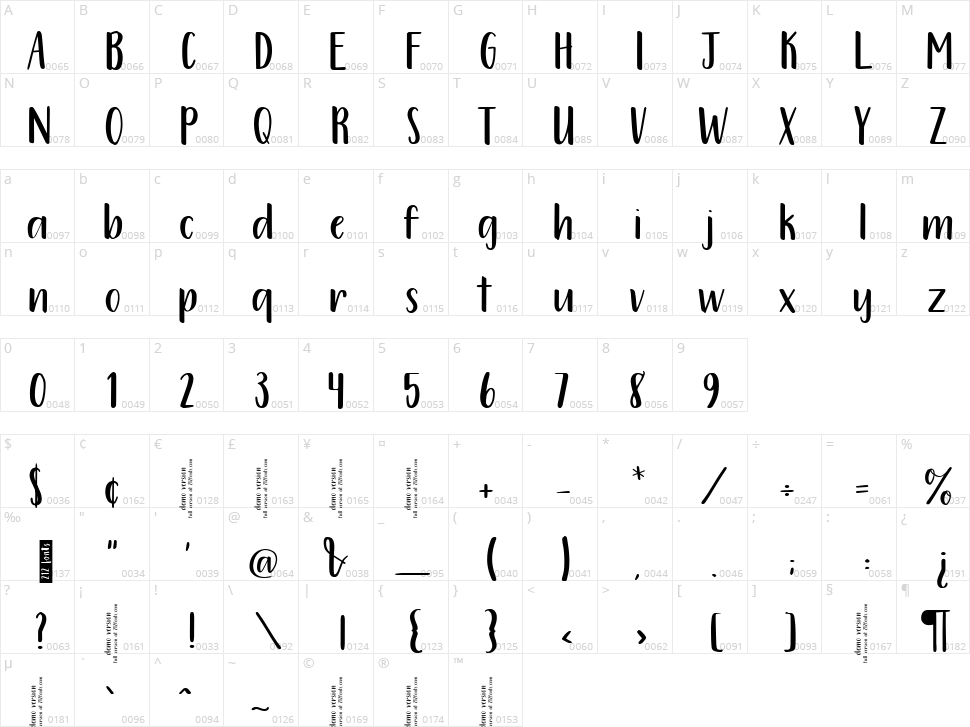 212 Warmheart Sans Character Map
