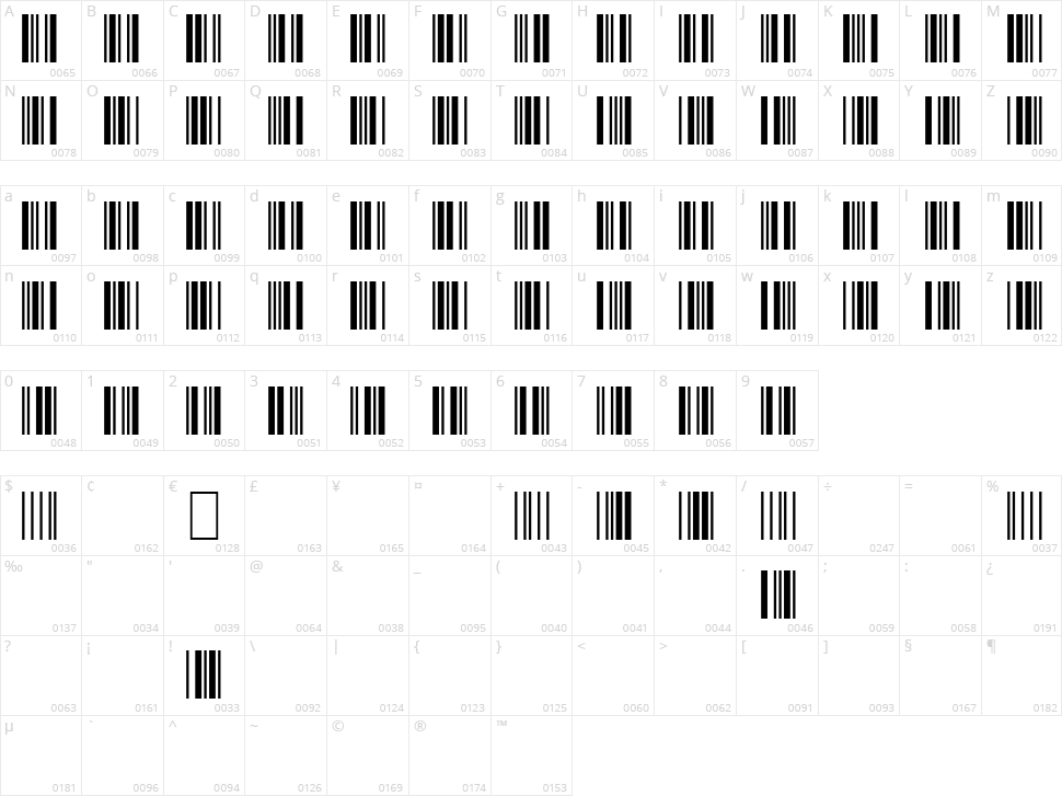 3 of 9 Barcode Character Map