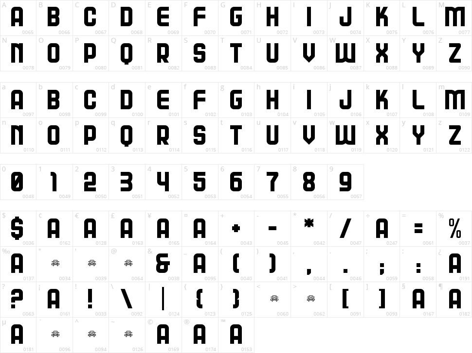 A25-Squanova Character Map
