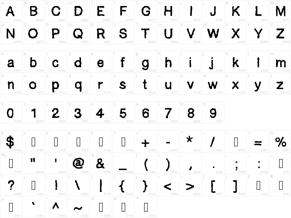 Ablocky Font Character Map