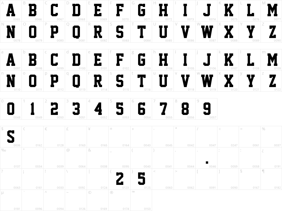 Academic M54 Character Map
