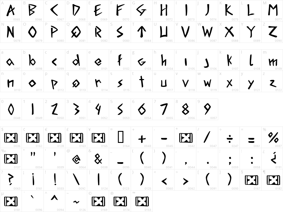 Acadian Runes Character Map