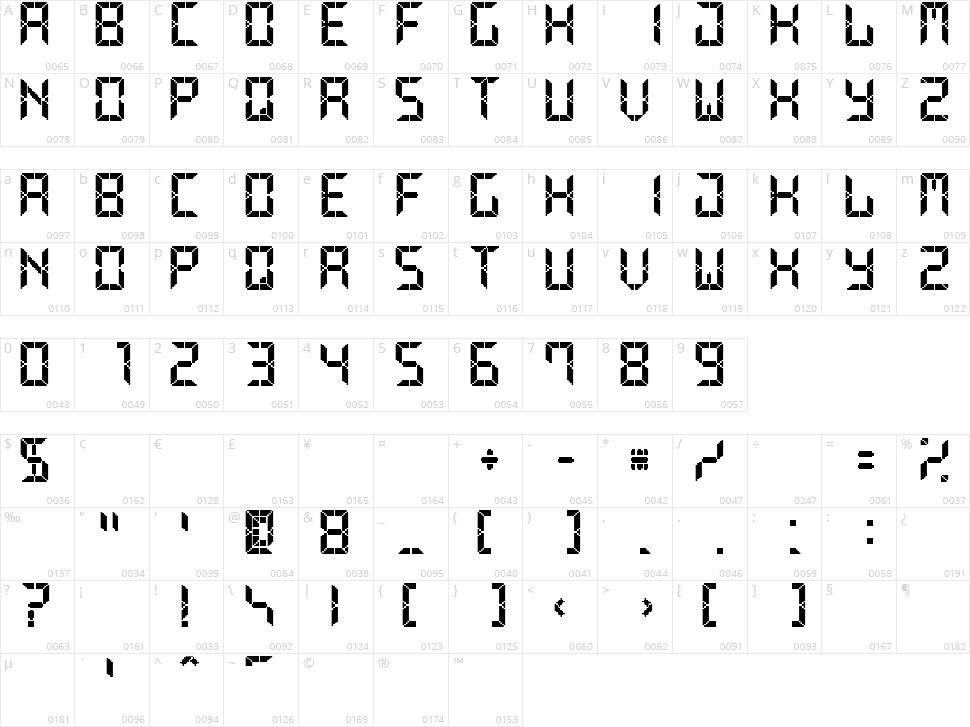 Advanced Pixel LCD-7 Character Map