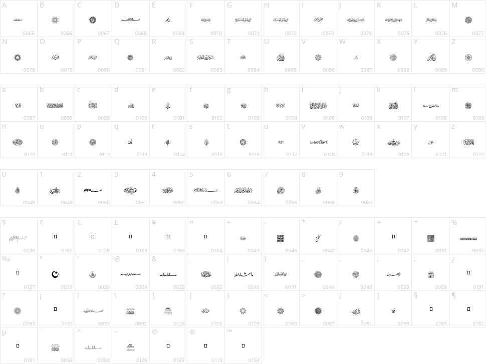 AGA Islamic Phrases Character Map