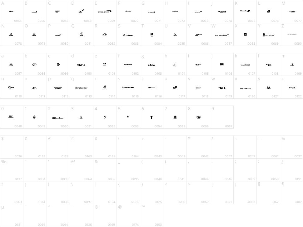Airline Logos Past and Present Character Map