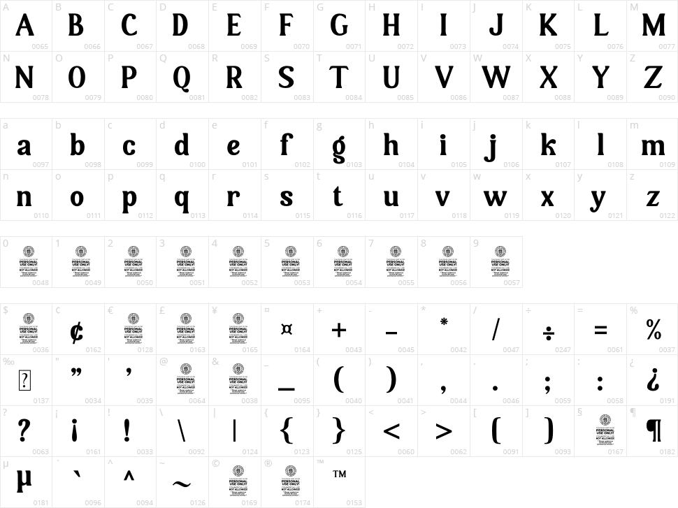 Alanta Rosery Character Map