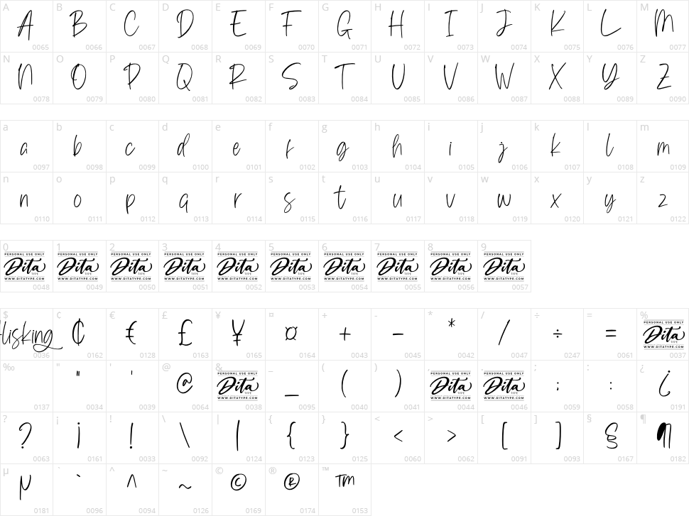 Alisking Character Map
