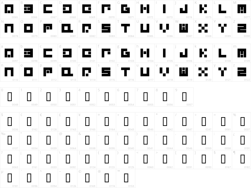 Alpha Quantum Glyphset Character Map
