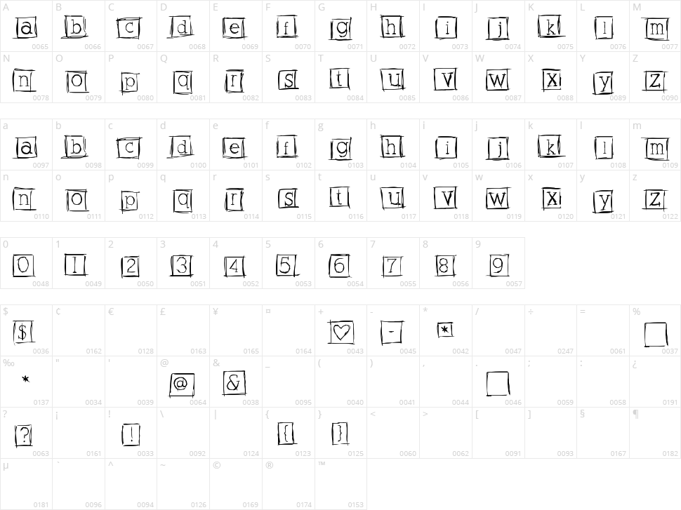 Alphabits Squared Character Map