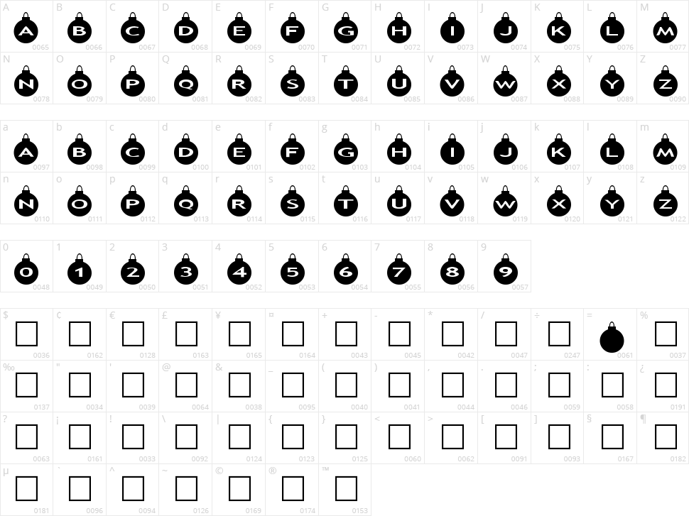 AlphaShapes xmas balls Character Map