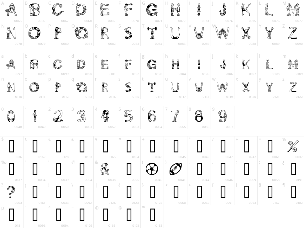 Alpha Sports Character Map