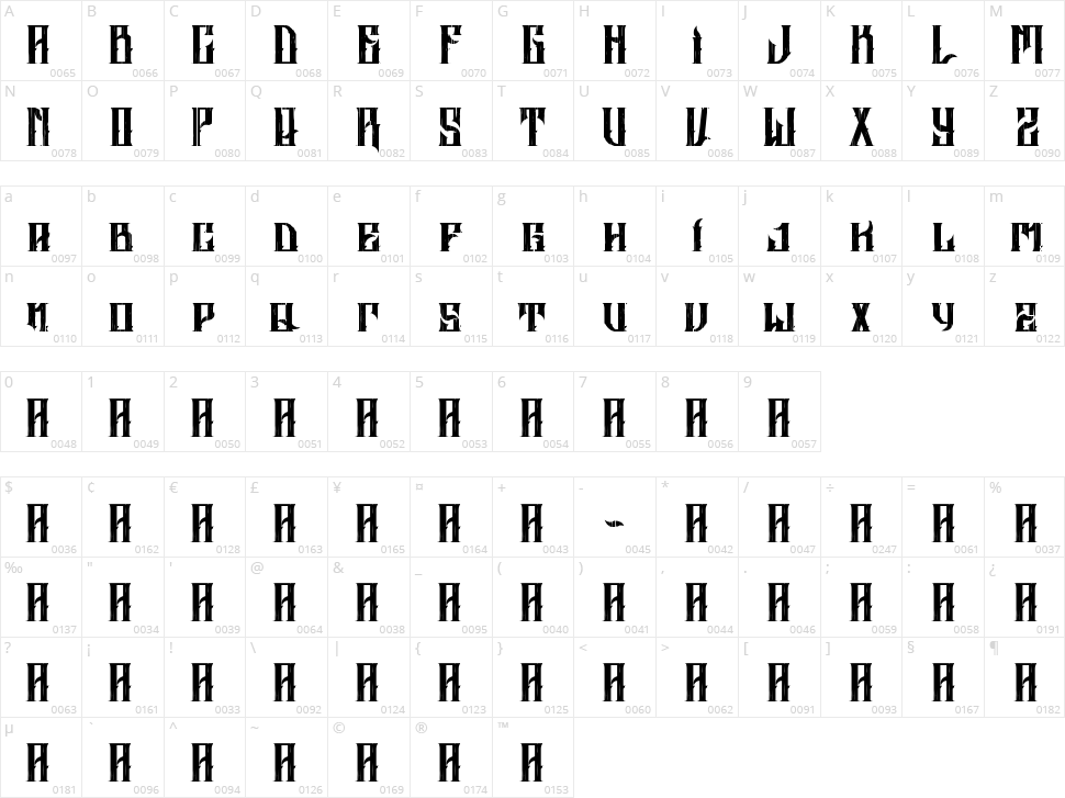 Altrashed-Rough Character Map