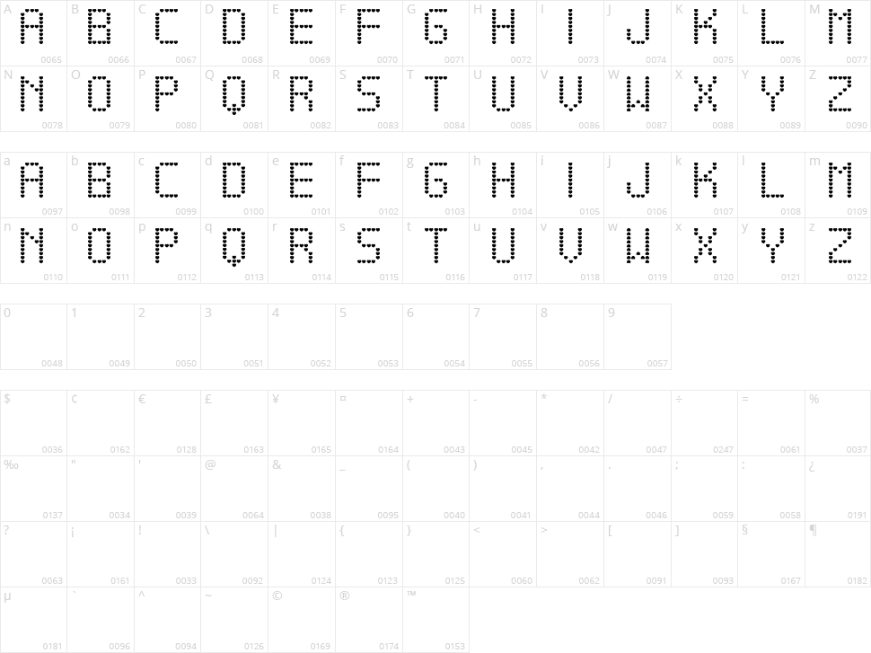 Amame TFB Character Map