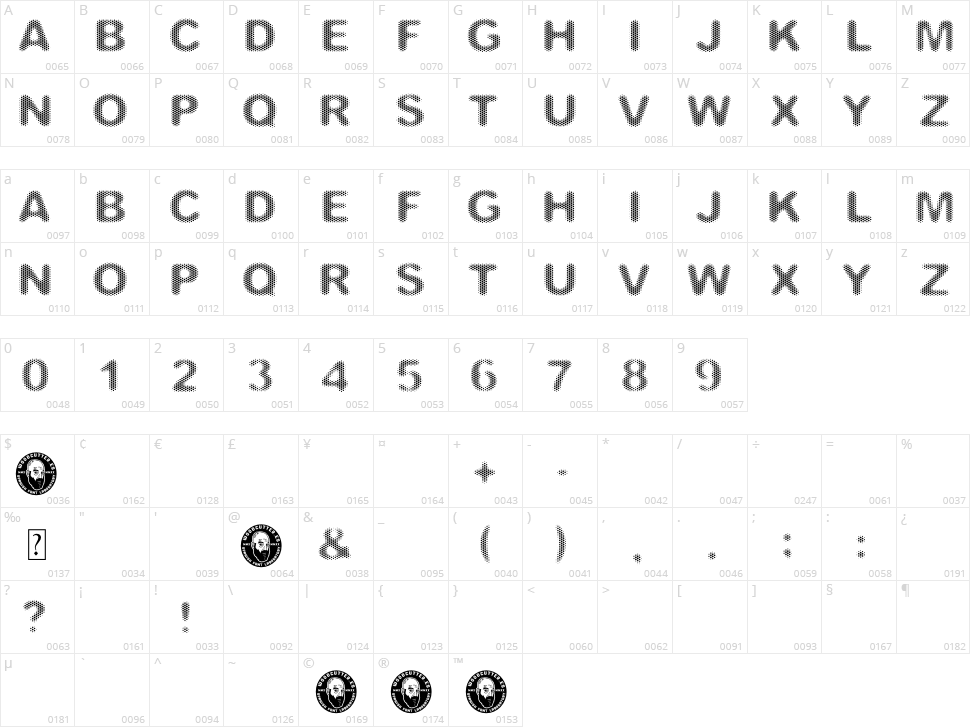 American Offset Character Map