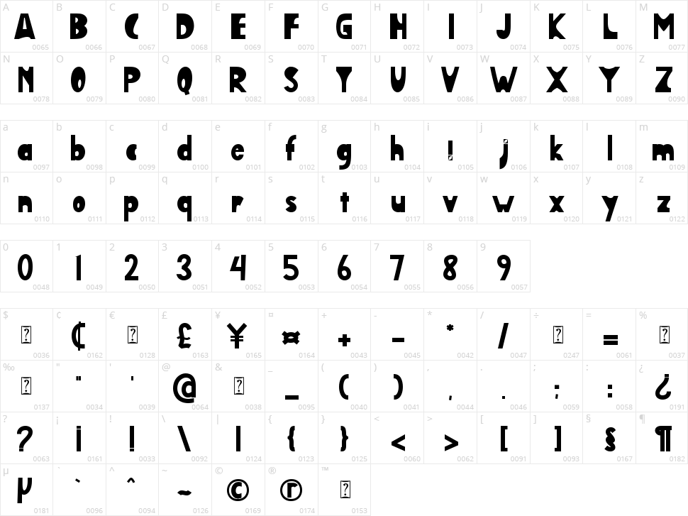 Amsterbold Character Map