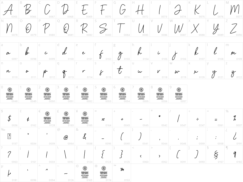 Amstone Character Map