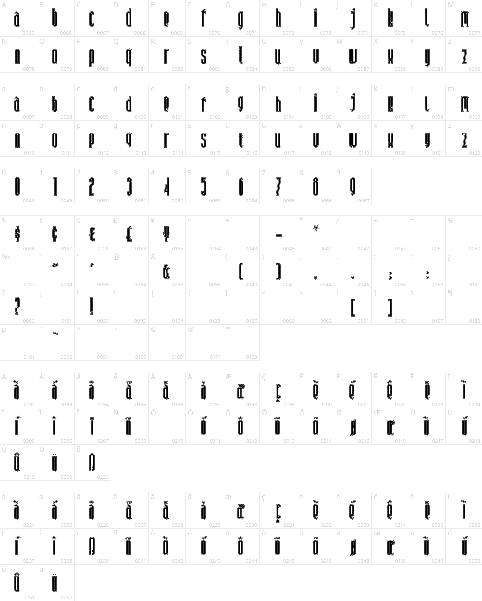Andiron Outline Character Map