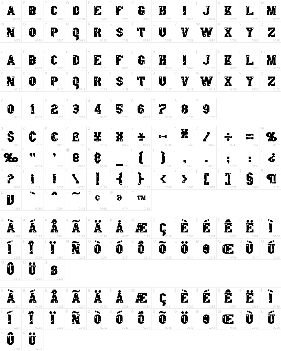 Angel Arms Character Map