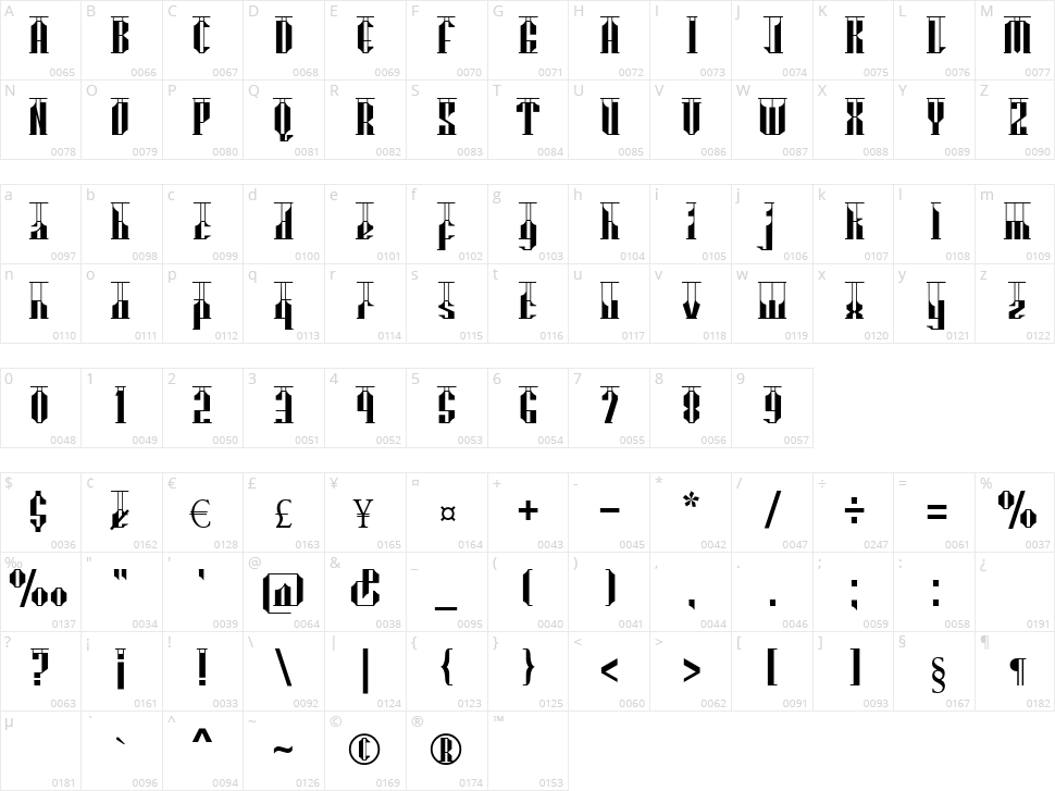 Angklung Bamboo Character Map