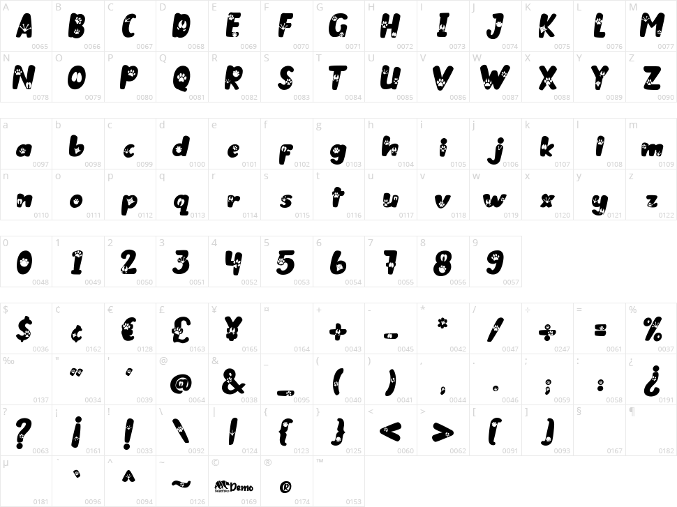 Animal Paws Character Map
