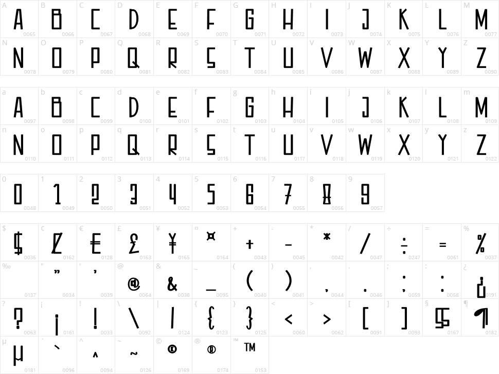 Aquarilla Character Map