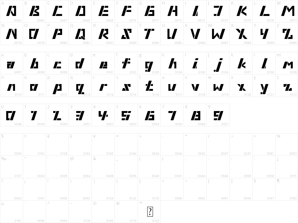 Aquiver Character Map