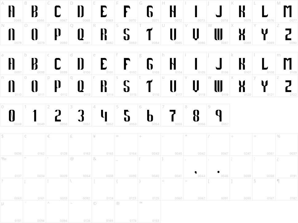 Arabic curves Character Map