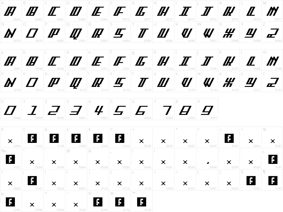 Arcader FS Character Map