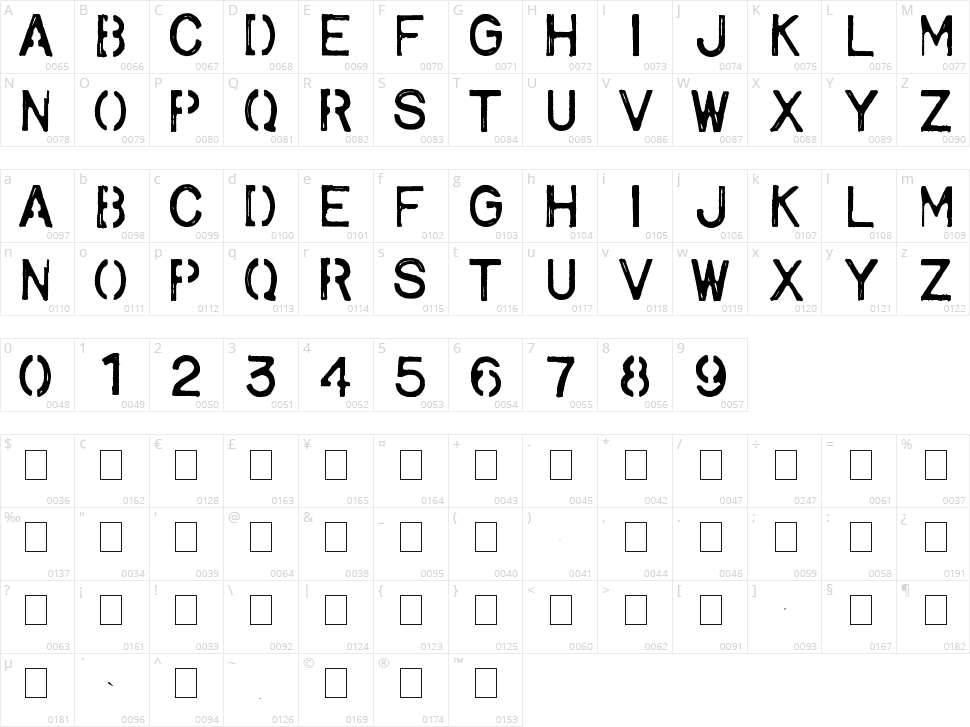 Army 1 Character Map