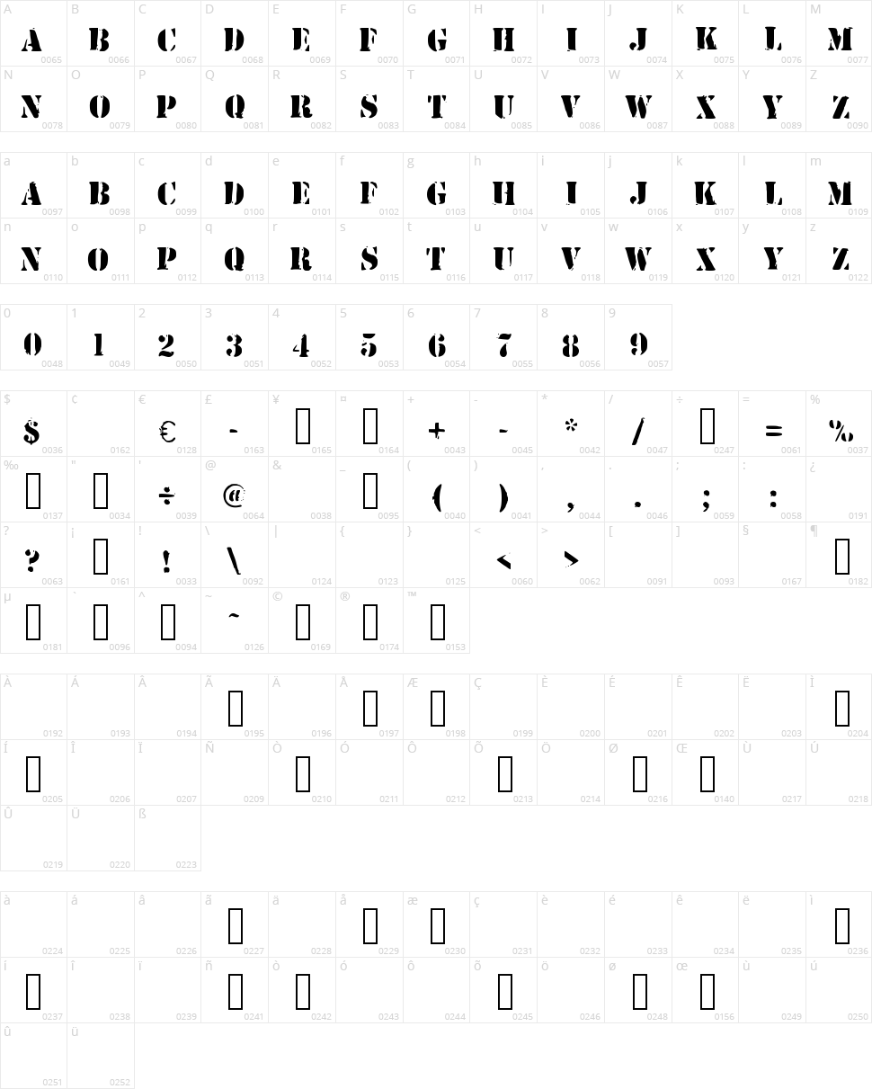 Army Stamp Character Map
