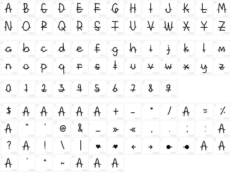 Arrows Character Map
