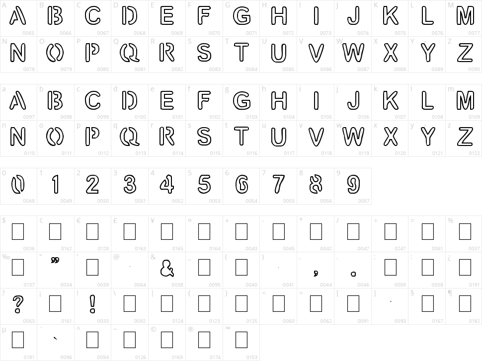 Artline 2 Character Map
