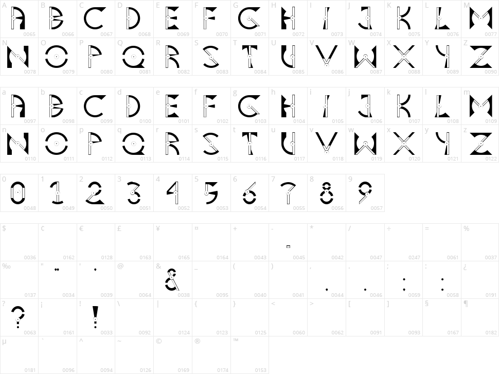 Asteria Character Map