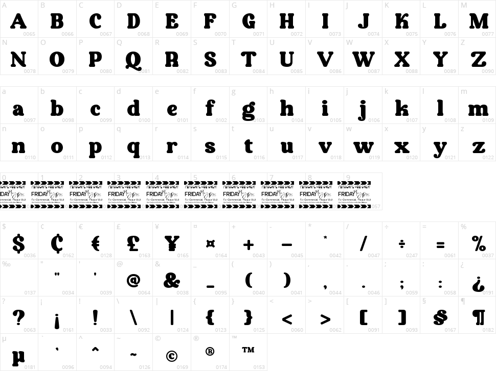 Aubergine Character Map