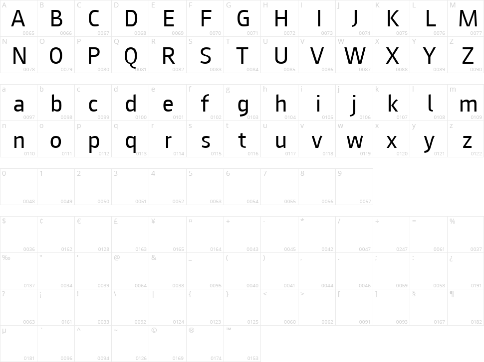 August Sans Character Map