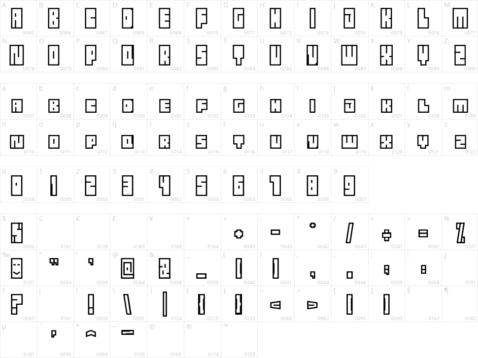 Autosquare Character Map
