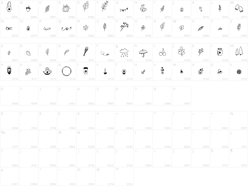 Autumn Dingbats Character Map