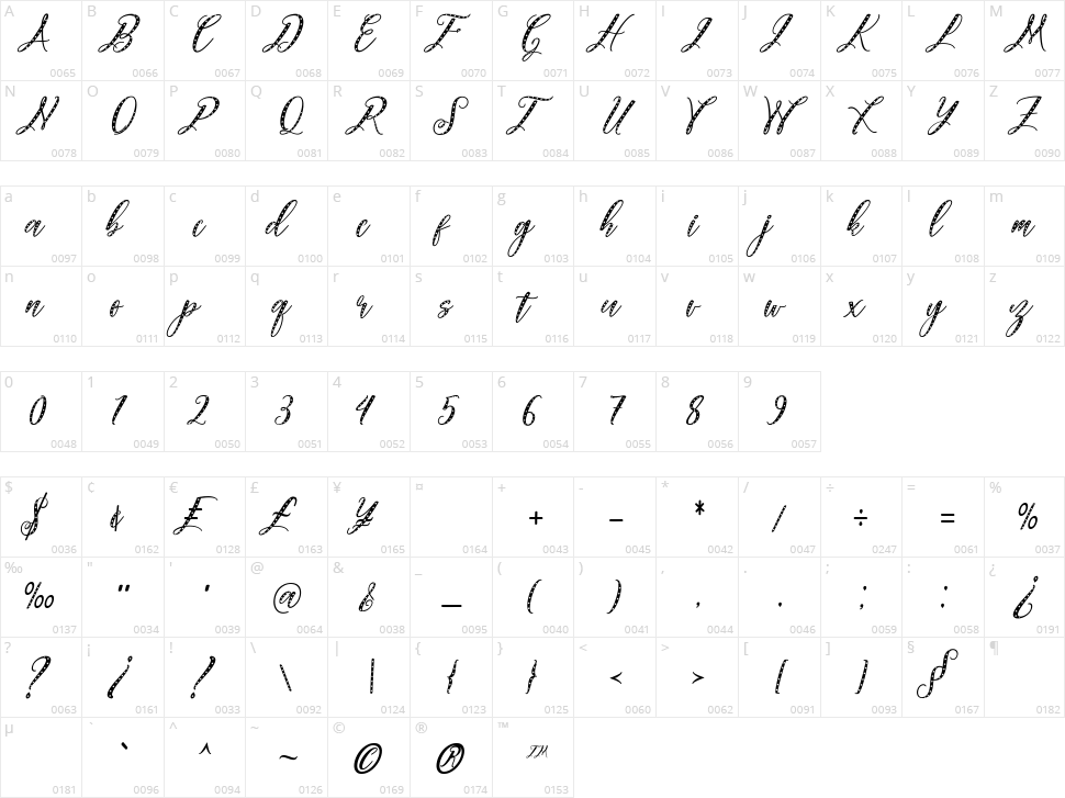 Autumn Elegant Script Character Map