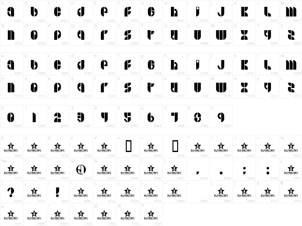 B Side Character Map