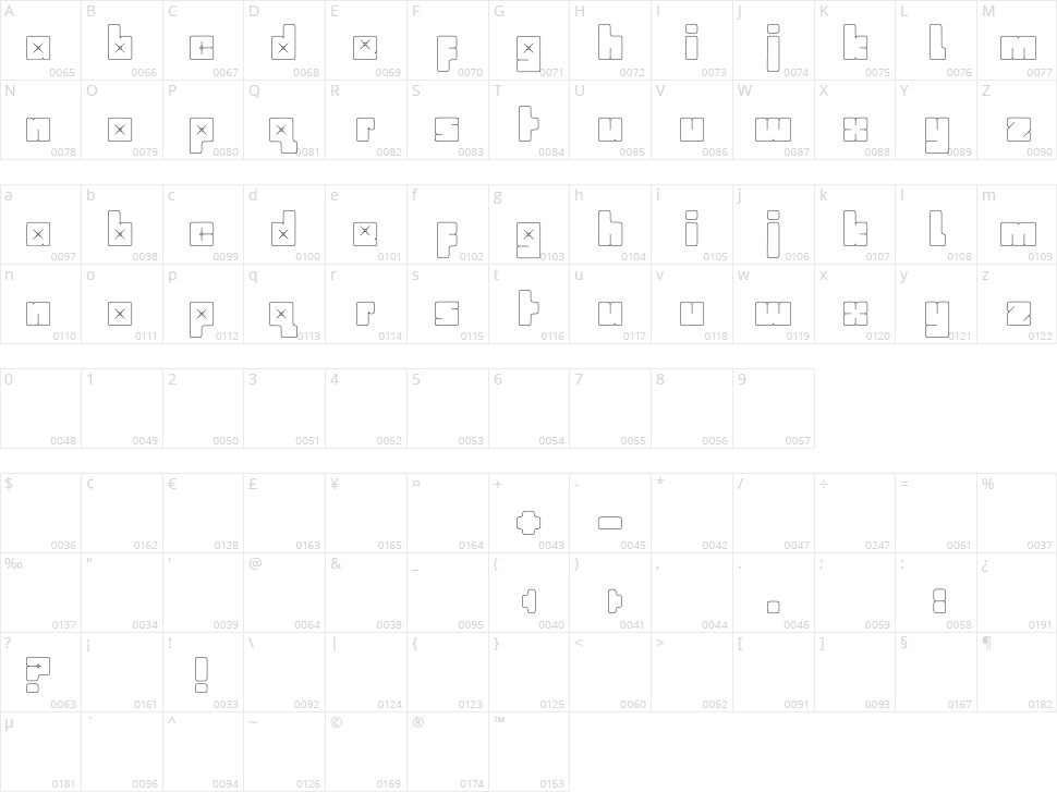 Babybox Character Map