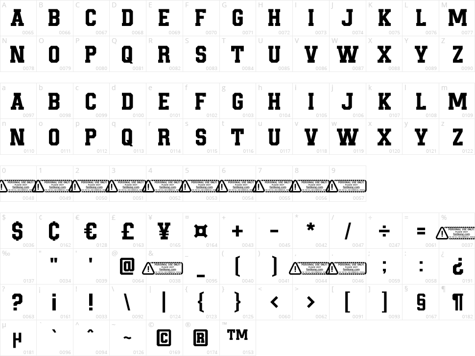 Backed Character Map