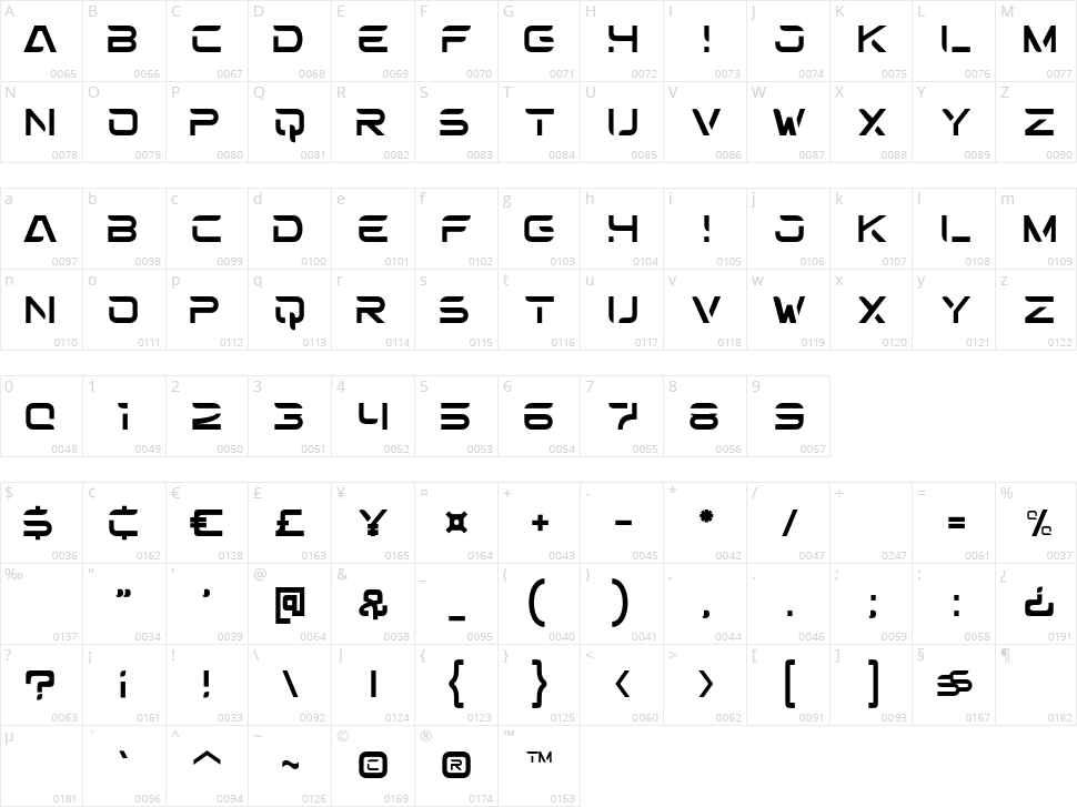 Backsteal Character Map