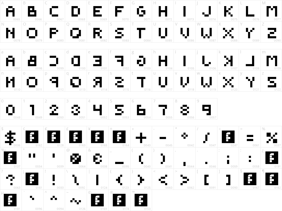 Backwards Pixelized Character Map