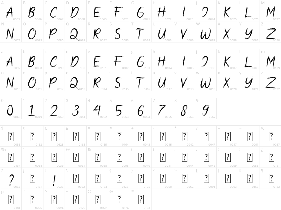Bad Hunter Brush Character Map