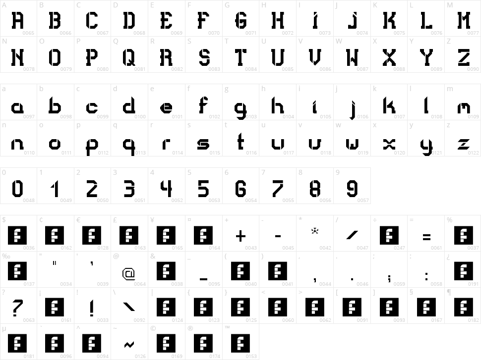Bad Bold College Character Map