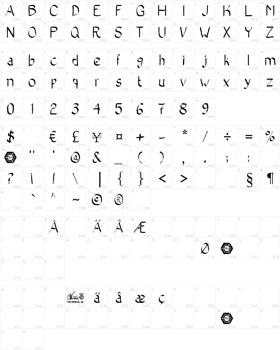 Bad Calligraphic 2 Character Map