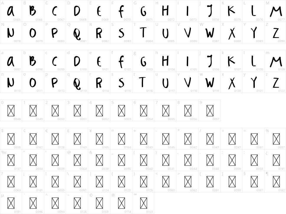 Badass Holliday Sans Character Map